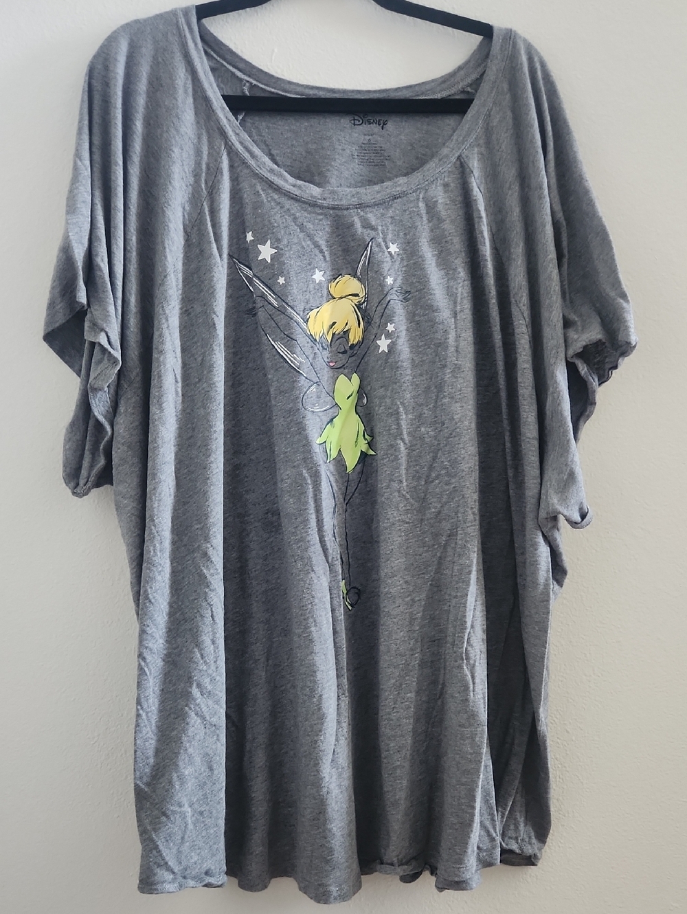 Disney Grey Tee with Lime Tinker Bell Graphic Plus Size
